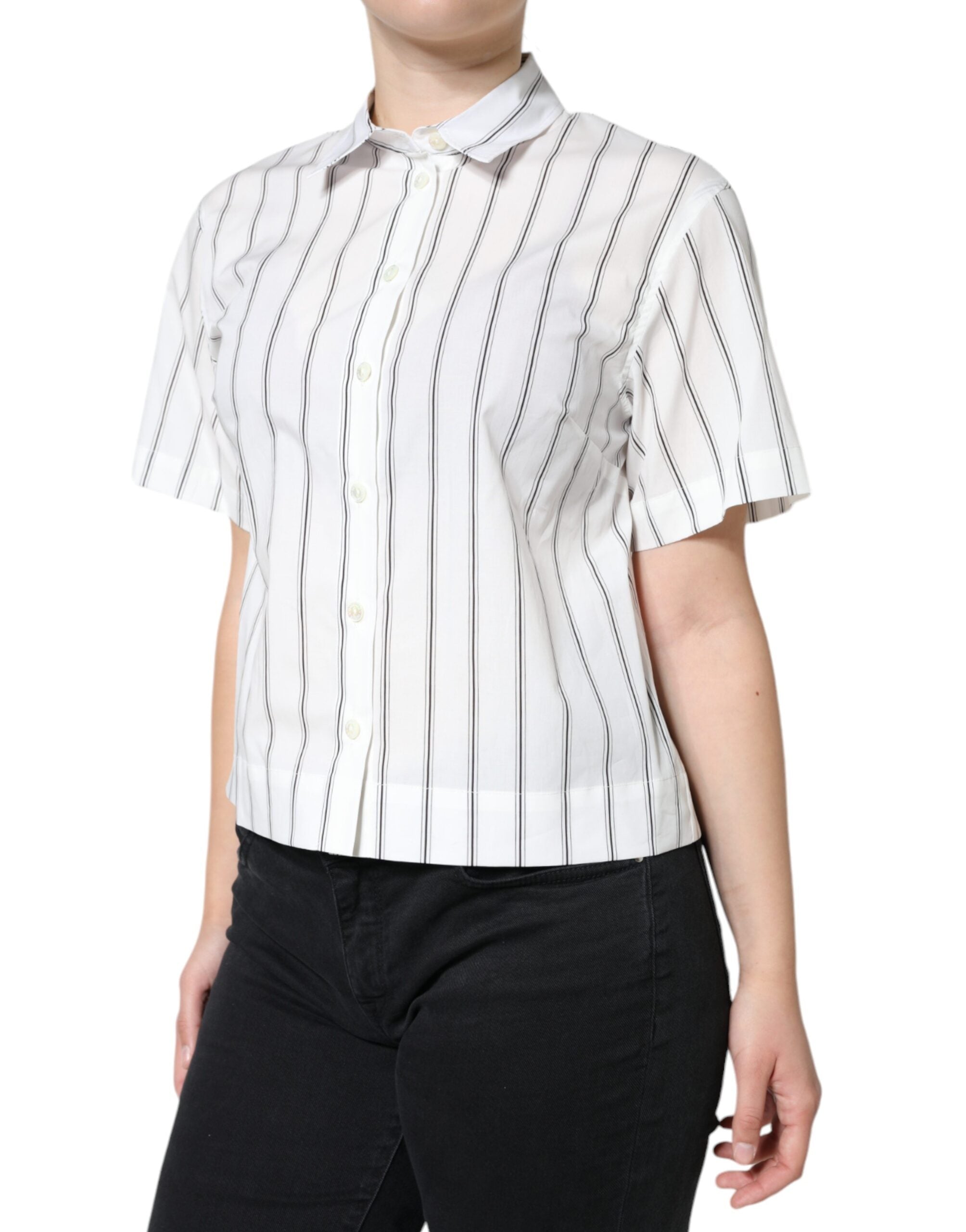 Dolce & Gabbana White Striped Collared Short Sleeve Polo Top