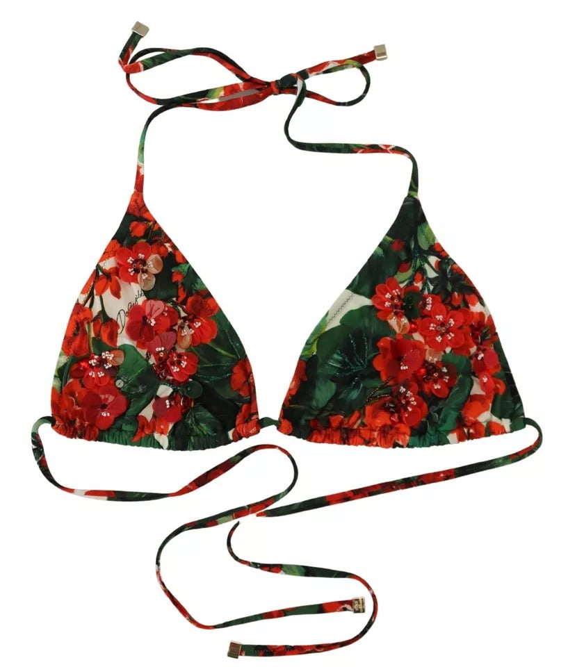 Dolce & Gabbana Multicolor Geranium Halter Beachwear Bikini Top