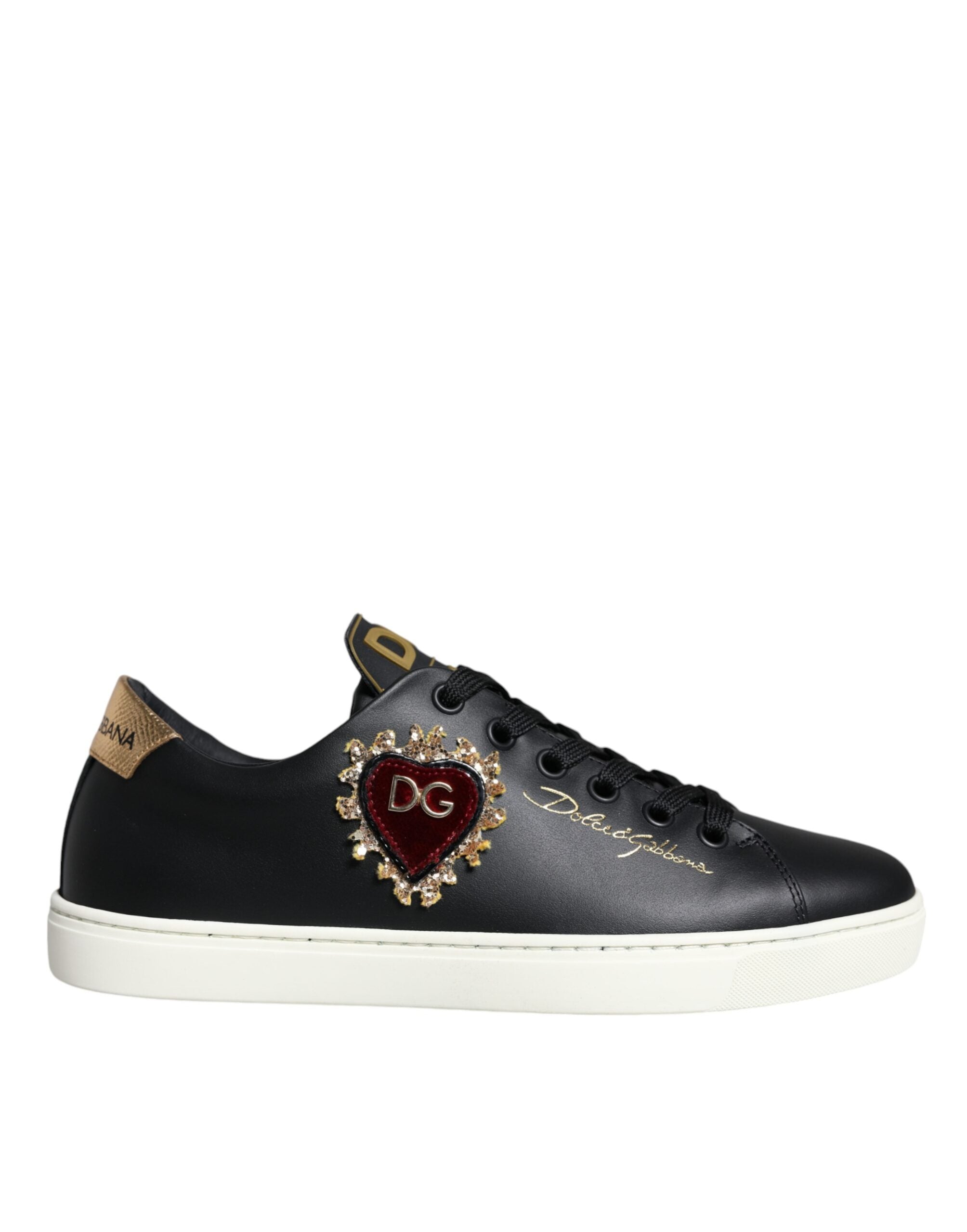 Dolce & Gabbana Black Portofino Sacred Heart Sneakers Shoes