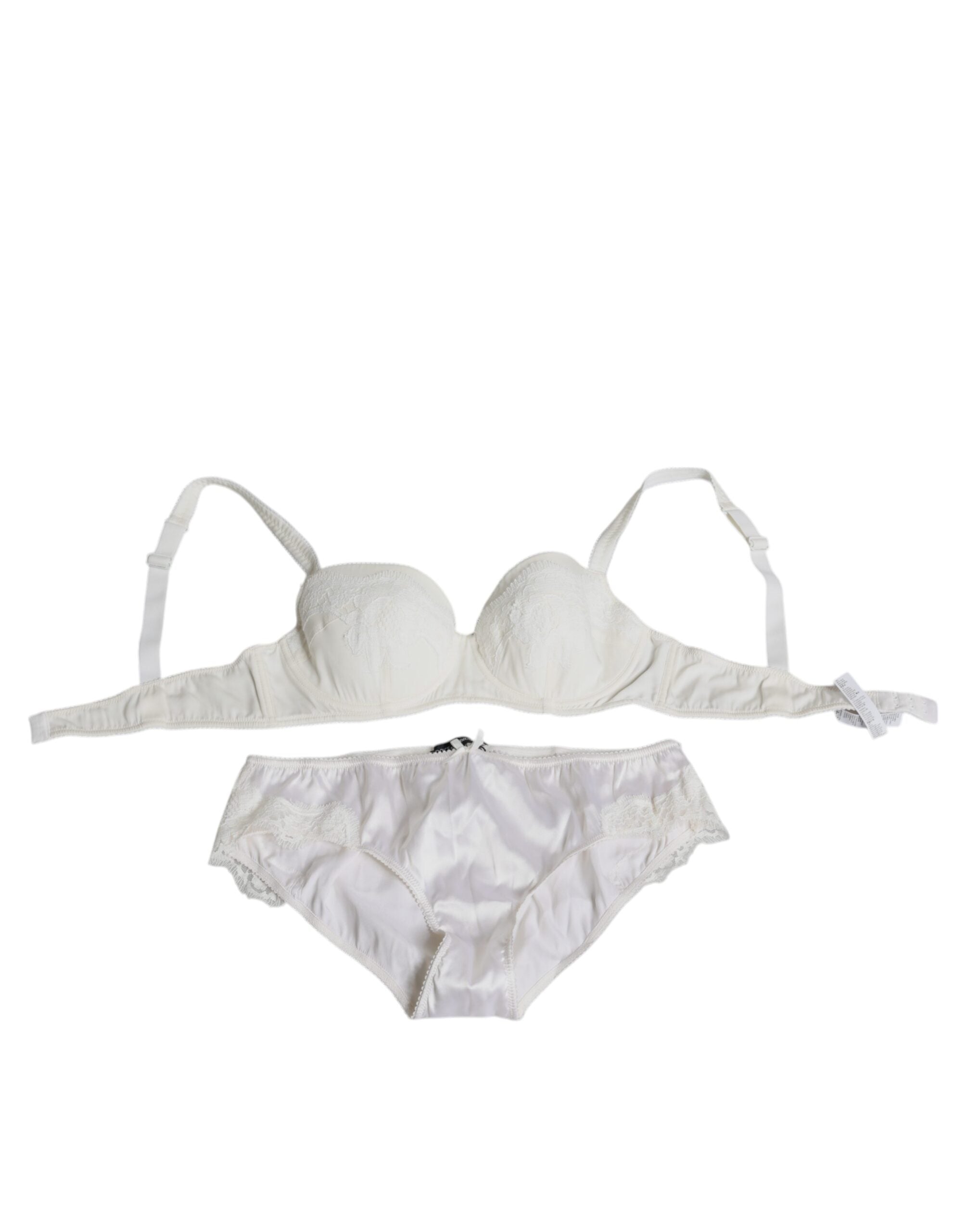 Dolce & Gabbana White Silk Stretch Panty Balconette Bra Underwear