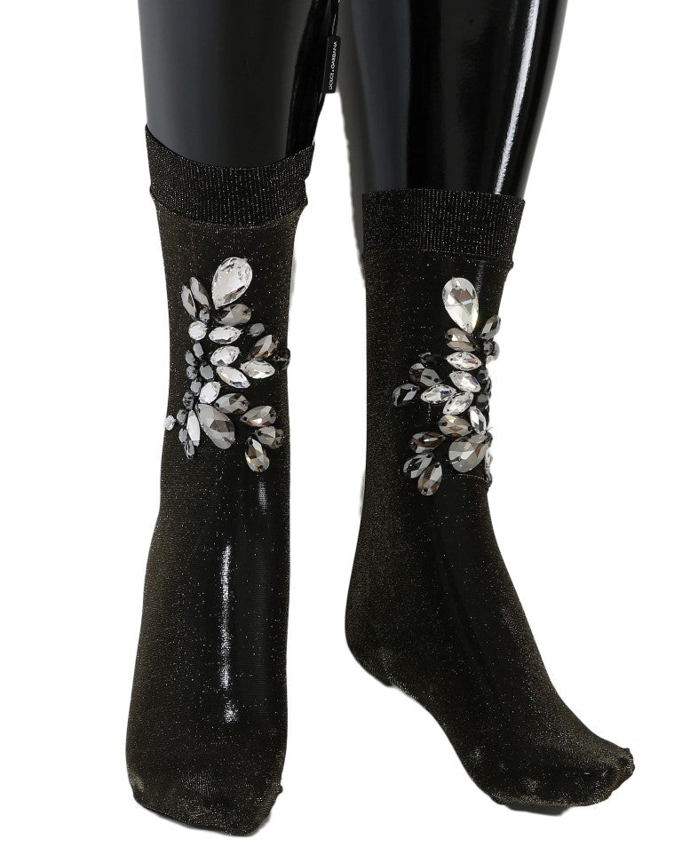 Dolce & Gabbana Crystal-Embellished Black Mid-Calf Stockings