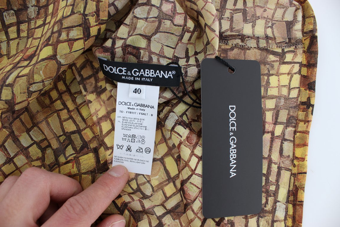 Dolce & Gabbana Sicilian Mosaic Print Silk Blouse