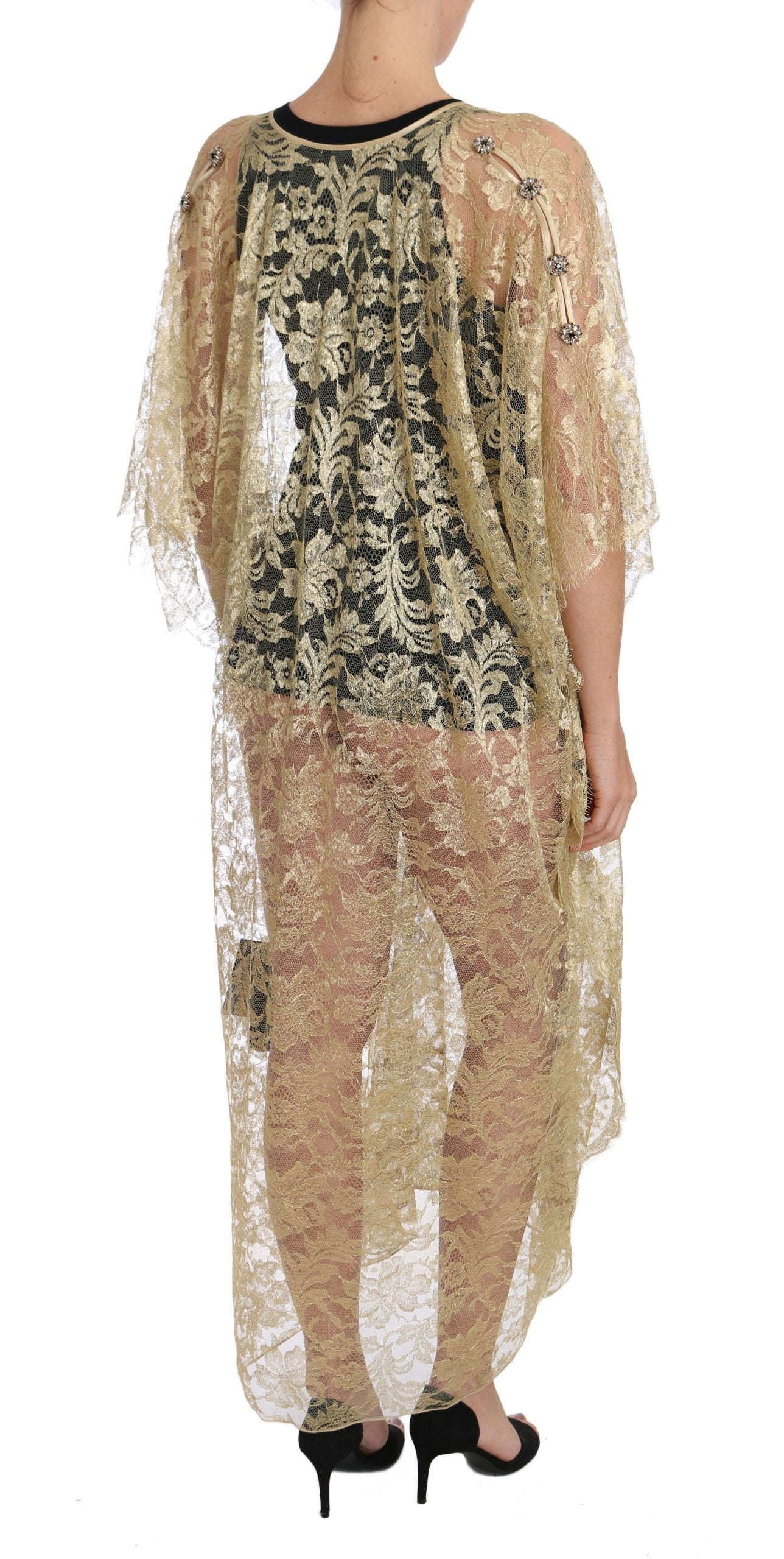 Dolce & Gabbana Golden Floral Lace Kaftan Sundress