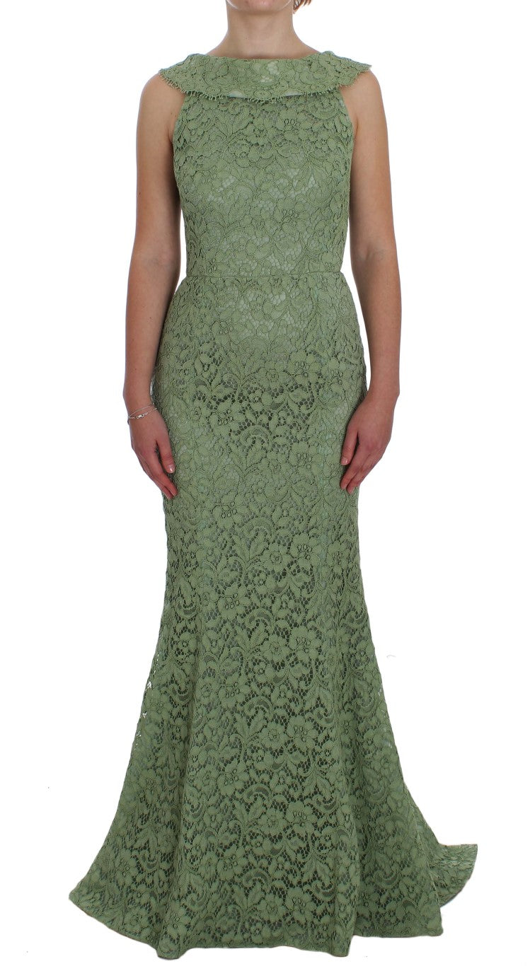 Dolce & Gabbana Elegant Green Floral Lace Maxi Dress